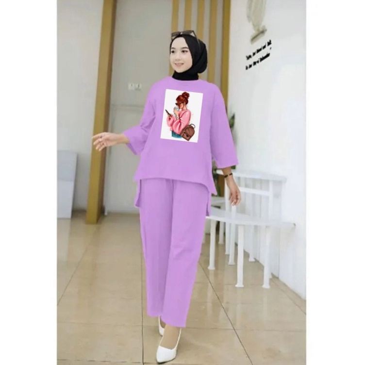 promo..!!! setelan sablon polycatton setelan modern terbaru-lilac