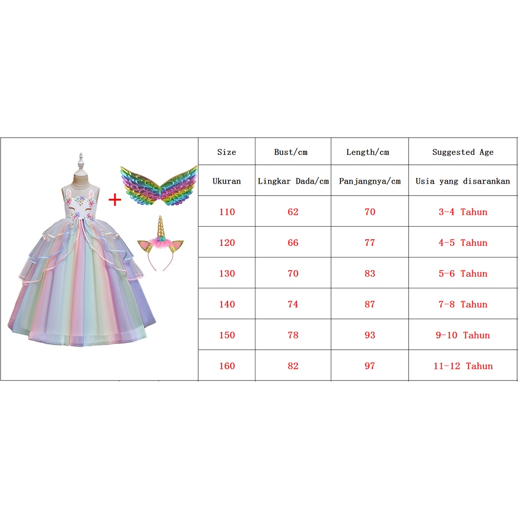 4T-13T Natal LONG DRESS UNICORN ANAK IMPOR/ GAUN UNICORN ULANG TAHUN TUTU ANAK UNICORN PANJANG