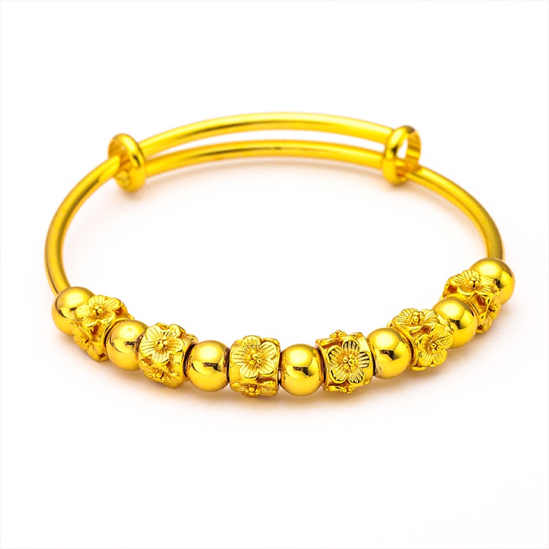 Goldkingdom Perhiasan Fashion Emas Asli Kadar 375 Bangkok Aksesoris Ready Stock Gelang Penyesuaian Bunga Floral Baru Untuk Wanita Cantik