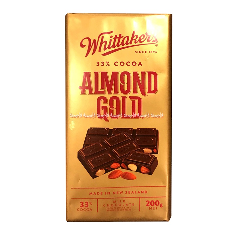 Whittaker's Almond Gold 200gr Cokelat Premium Import Coklat Rasa Kaca Almon Whittakers Witakers Cocoa Kokoa