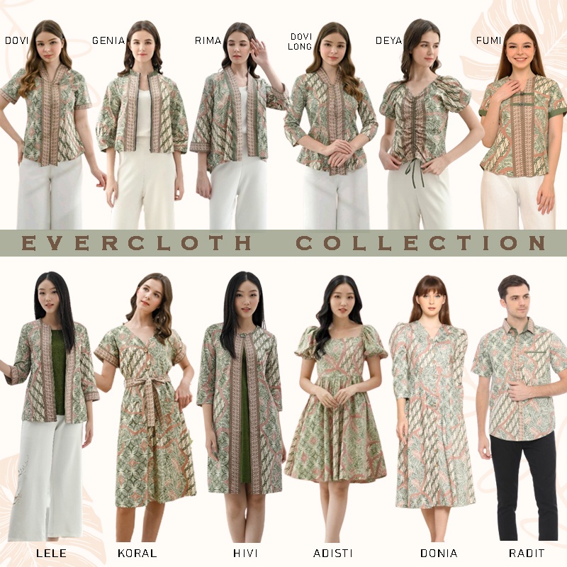 Evercloth Adisti Dress Batik Wanita Sabrina Dress Wanita Batik Modern Gaun Pesta Aline Terusan Kebaya Seragam Batik Couple Set Family Sarimbit