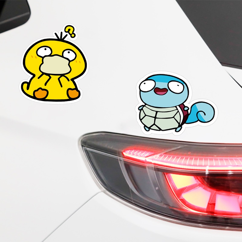 Pikachu Squirtle Psyduck Psyduck Charmander Bulbasaur Stiker Reflektif Pokémon Kartun Mobil Sepeda Motor Kartun Lucu Versi Q Stiker Decal Dekoratif Tahan Air