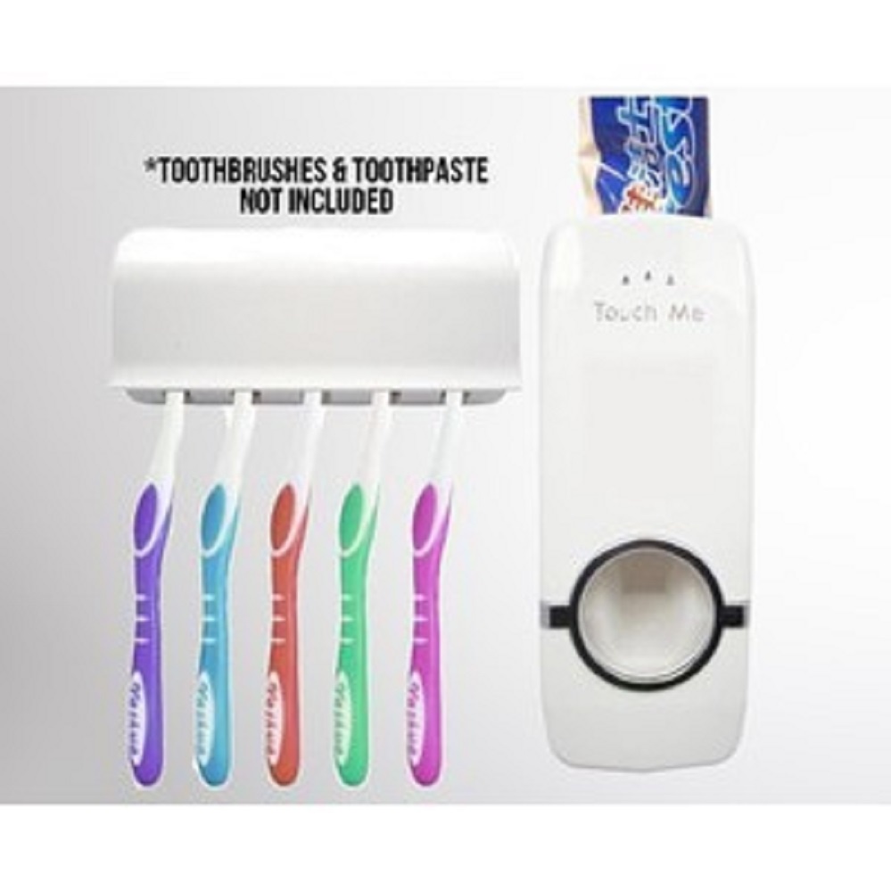 Dispenser Odol Tempat Sikat Gigi TOUCH ME Rak ToothPaste &amp; Brush Set WHITE Otomatis Pasta Holder