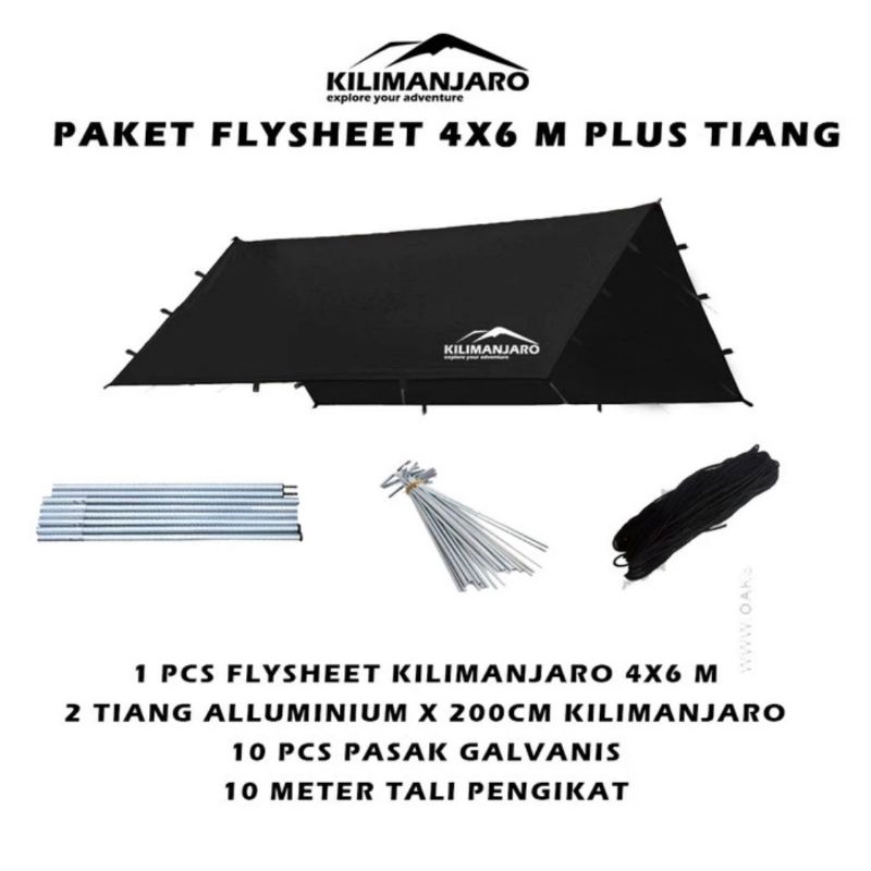Paket Flysheet 4x6 M Plus Tiang Flysheet Kilimanjaro - Plus Pasak Tali