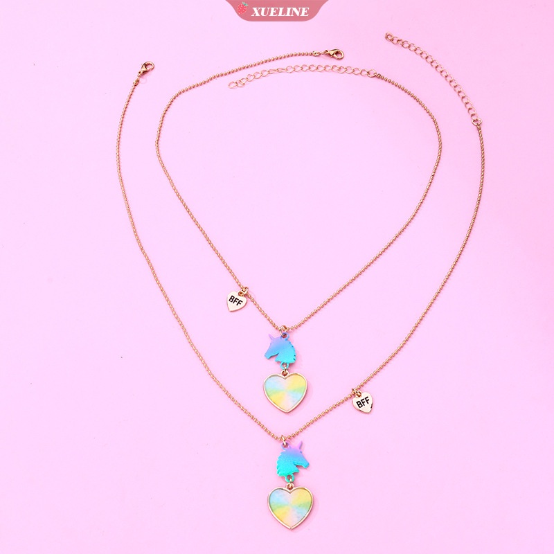 2 Pcs/set unicorn Cinta Kalung Teman Baik Berbentuk Hati Liontin Kalung Tujuh Warna Gradasi Cat Semprot Cocok Untuk Anak Perempuan fashion Hadiah Persahabatan.  [ZXL] Gamis /gamis /gamis /gamis /gamis /gamis /gamis /gamis /gamis /gamis /gamis /gamis /gami