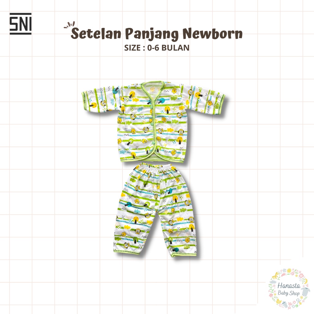 Baju Bayi Newborn Setelan Panjang Katun Garis Boneka 0-6 Bulan