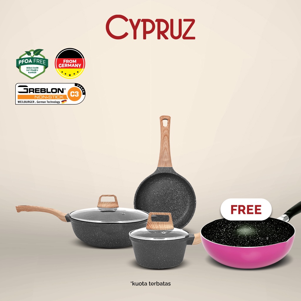 Cypruz Granite Cookware Set: Sauce Pan+ TUTUP 18cm, Fry Pan 20cm