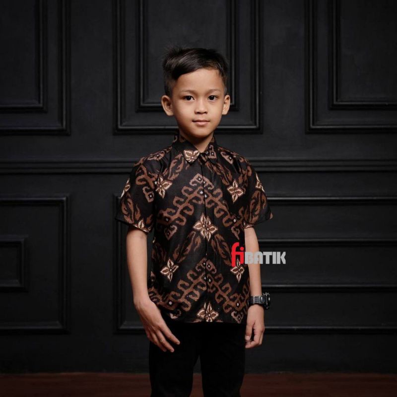 BAJU BATIK COUPLE AYAH DAN ANAK LAKI-LAKI Zig Zag Hitam TERLARIS / COD