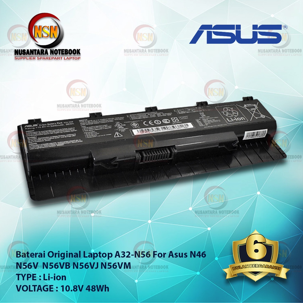 Baterai Laptop Original Asus N46 A32-N56 N56V N56VB N56VJ N56VM N56VZ 10.8V 56Wh