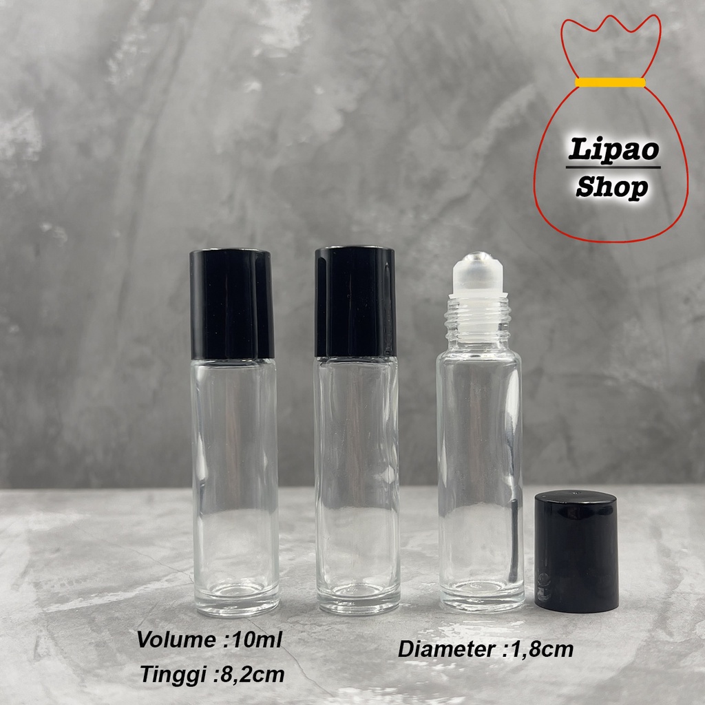 Botol Roll On 10ml Kaca Tebal Clear Bening Bola Roller Besi Stainless Essential Oil Parfum Refill