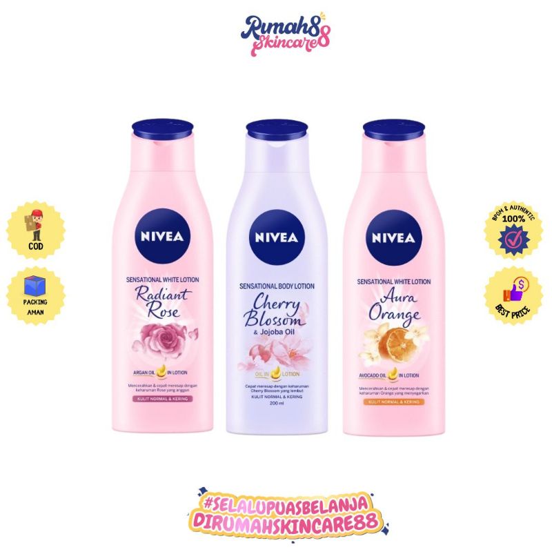 NIVEA Body Care Sensational Body Lotion 200ml | Cherry Blossom &amp; Jojoba Oil | Aura Orange | Radiant Rose