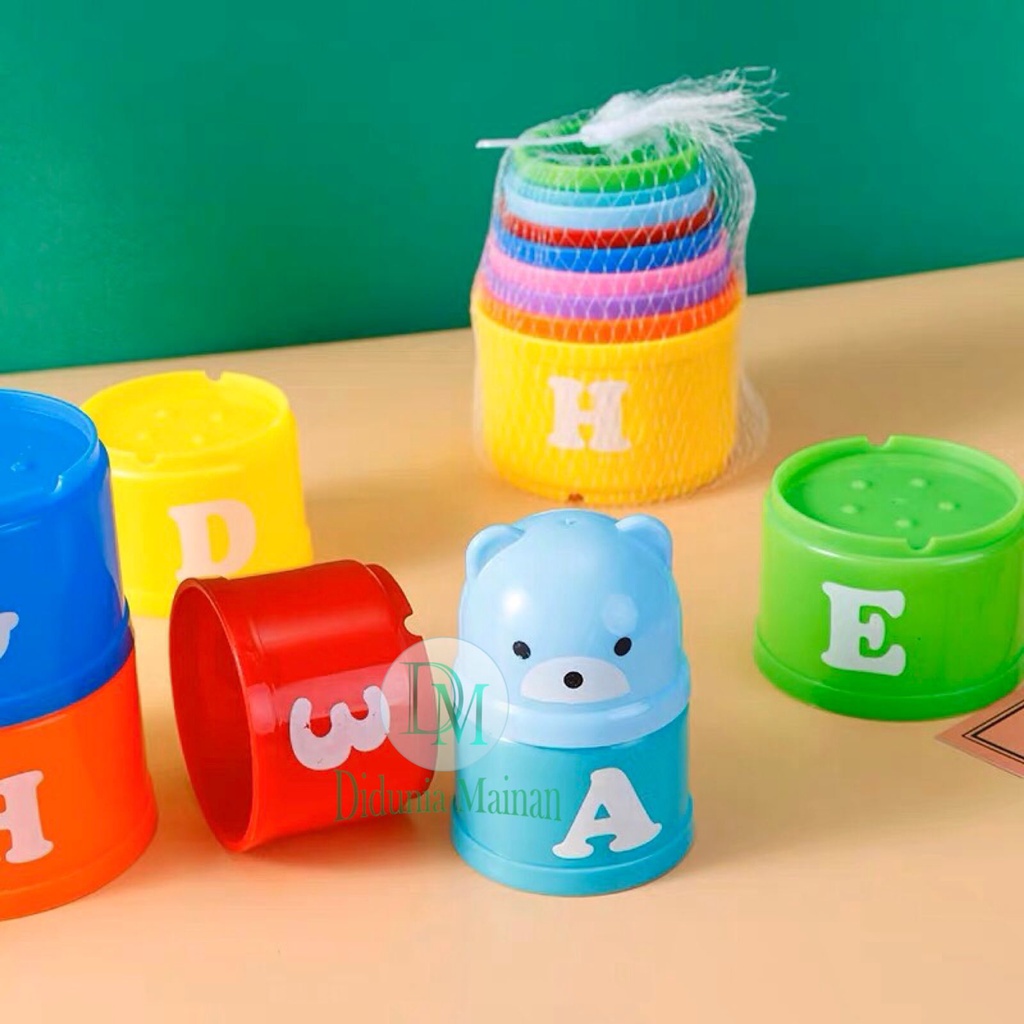 Mainan edukasi anak sensory play stacking cup susun gelas warna warni