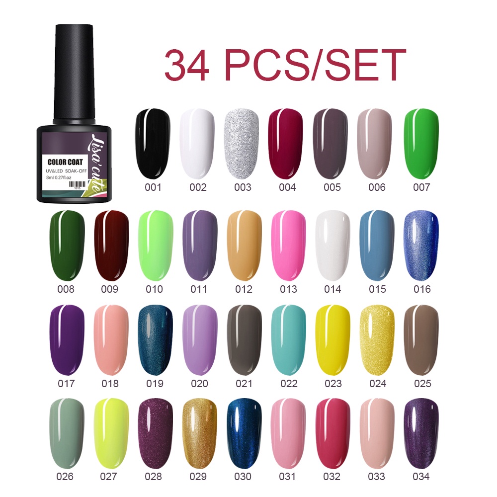 Set Kutek Gel UV LED gel polish 34 COLOUR nail art Cat Kuku nail Polish