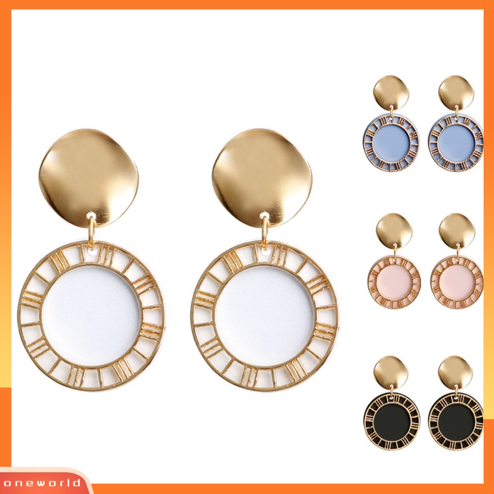 [WONE] Fashion Wanita Angka Romawi Bulat Menjuntai Drop Ear Stud Earrings Perhiasan Hadiah