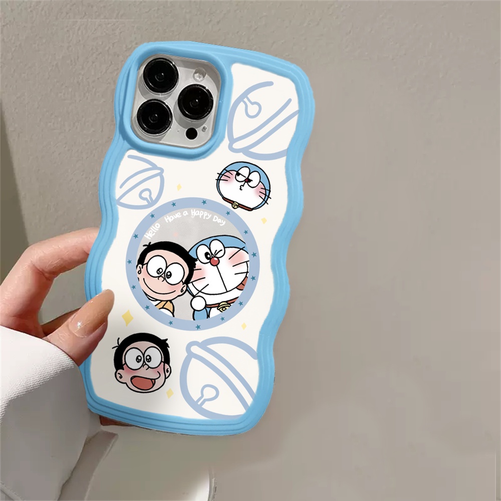 Realme 10 C33 C3 C30 C31 C35 C21Y C25Y RealmeC11 C25 C17 C15 C12 C3 C2 Realme 8i 7i 5 5i 6i 7 Pro Doraemon Dan Crayon ShinChan Tepi Gelombang TPU Phone Case Cover