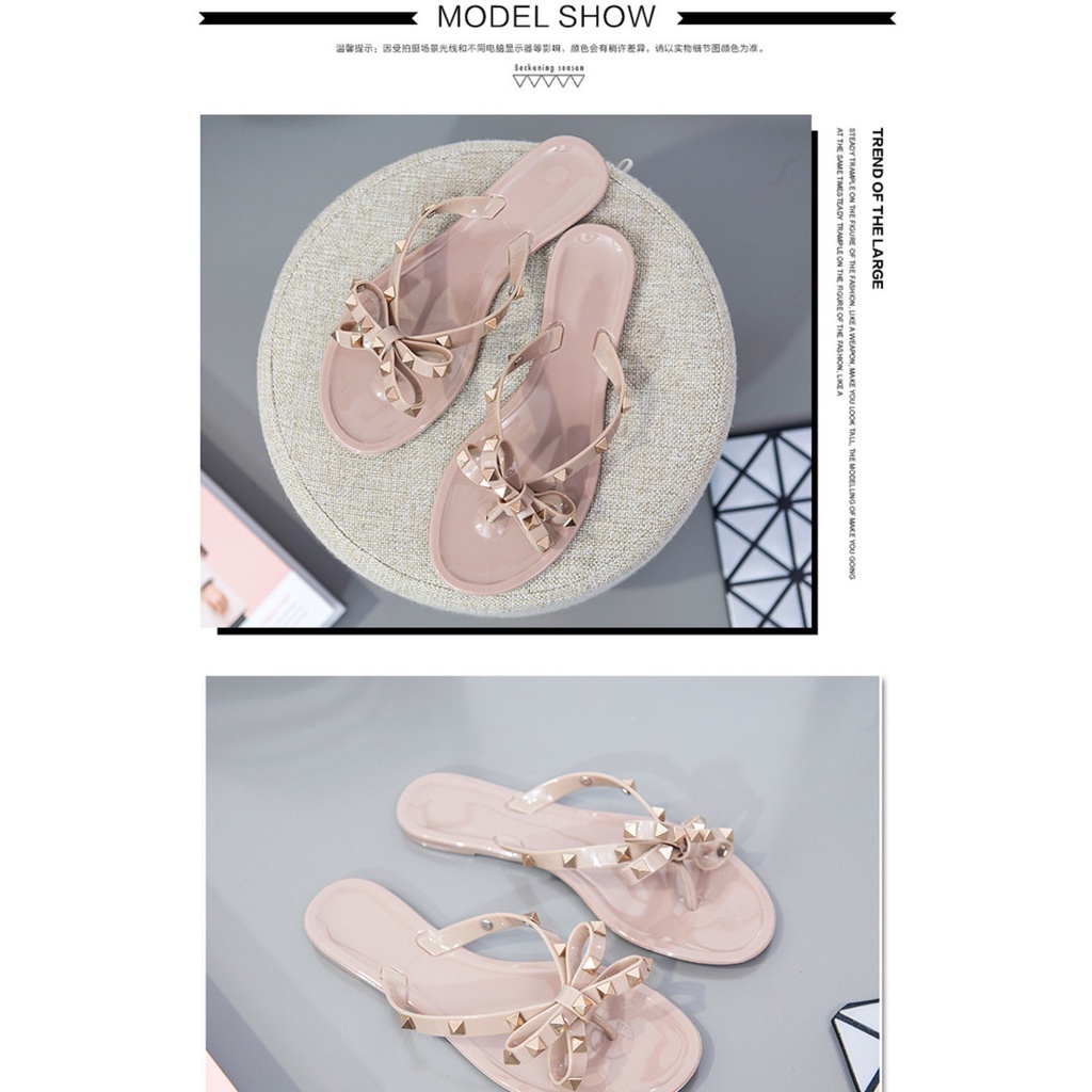 Minipetite SD2216 Sandal Wanita Valen Sendal Jepit Jelly Wanita Pita Model Vltno Rockstud Slipper Super Cantik Simple Elegant Import