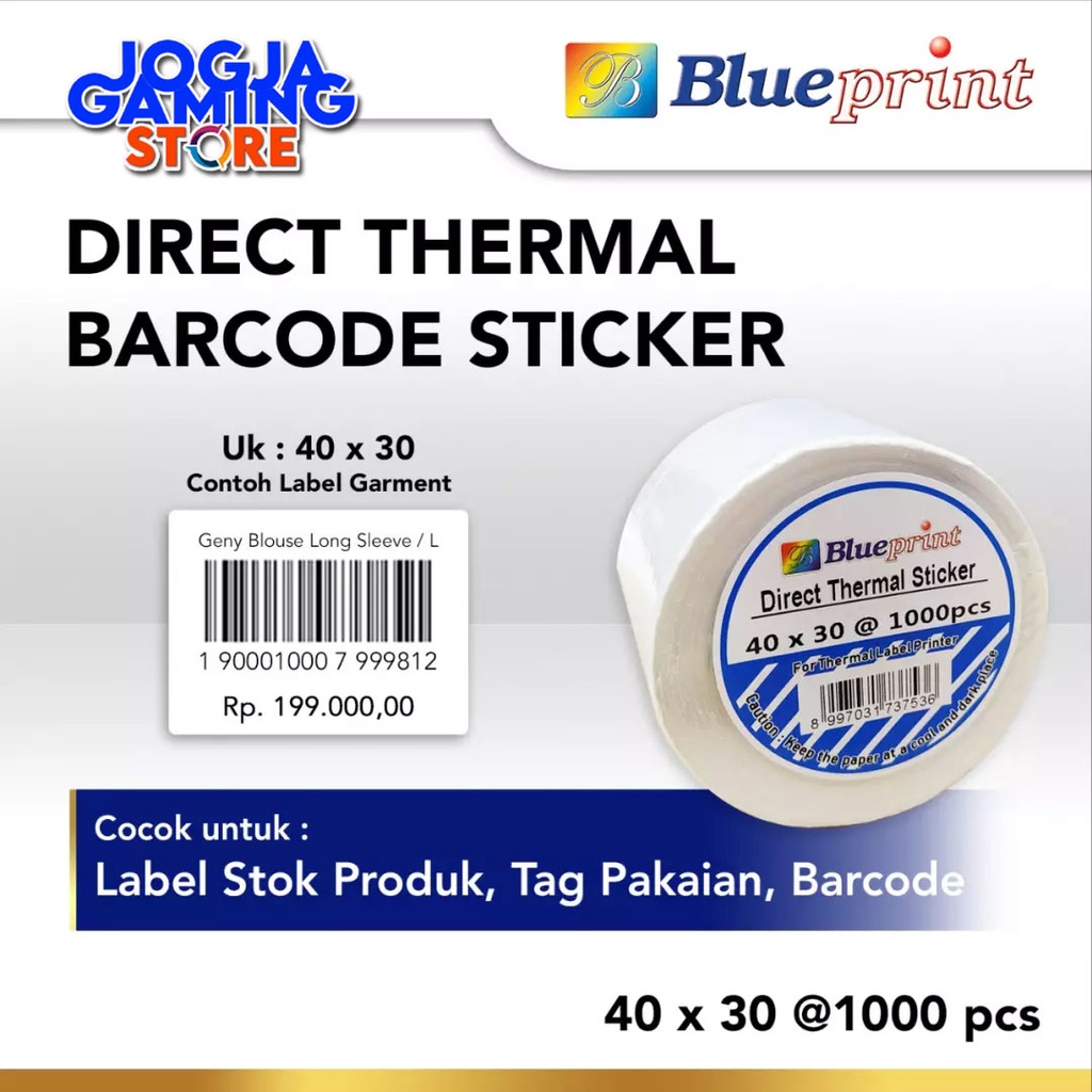 

DIRECT THERMAL STICKER 40 x 30 BLUEPRINT LABEL STIKER 40x30 mm 1 Roll