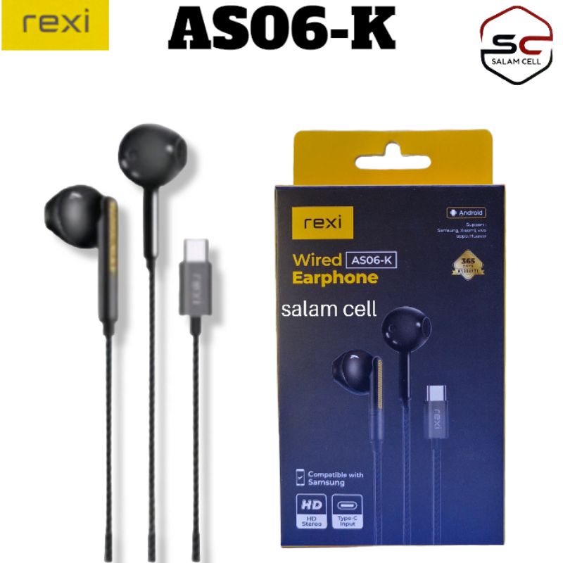 Headset Type-C Rexi AS06K HD Stereo Original Garansi Resmi