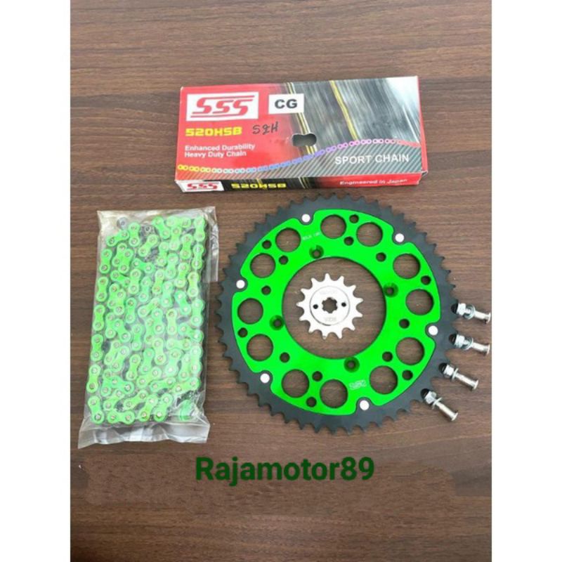 Gear set 520 ROZ hijau KLX 150 DTracker 150 set Rantai SSS hijau PNP