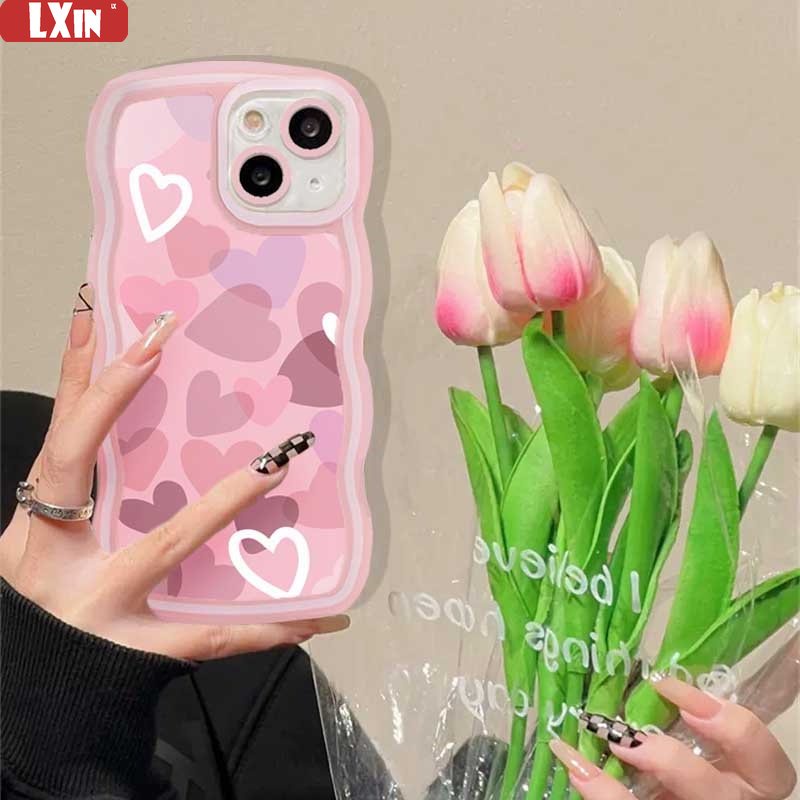 New Case Realme 10 C33 C30 C31 C35 C21Y C25Y Realme C11 C25 C17 C15 C12 C3 C2 Realme 8i 7i 5 5i 6i 7 Pro Peach Jantung Gelombang Tepi TPU Phone Case Cover