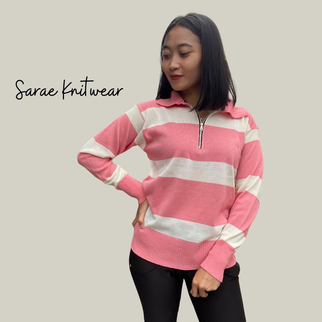 Chaera Sweater Rajut Wanita Stripe Top Knit Premium Murah Halus COD Free Ongkir