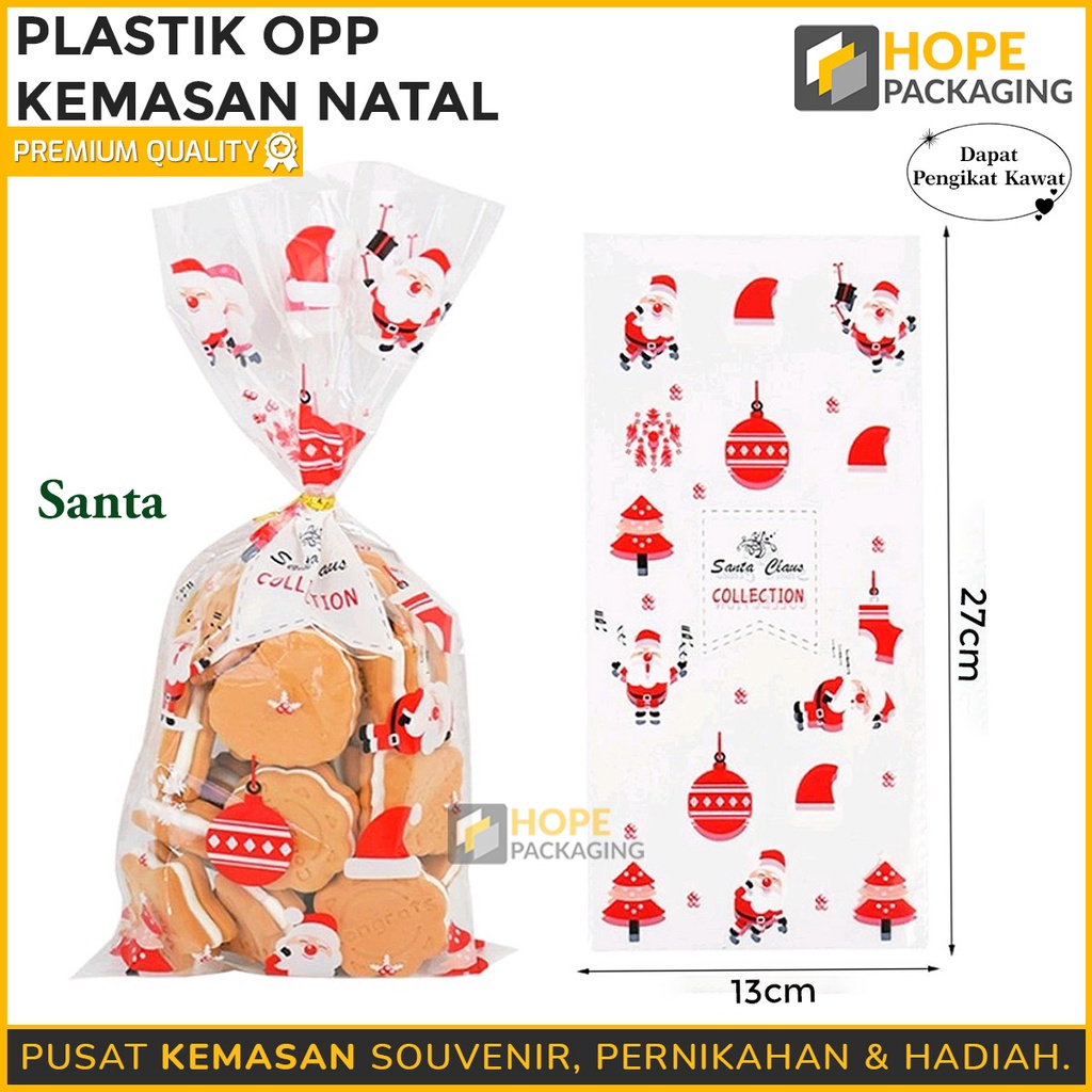 [ 5 PCS ] Kemasan Souvernir Natal Size : 13x27cm + Pita kawat plastik natal cookies