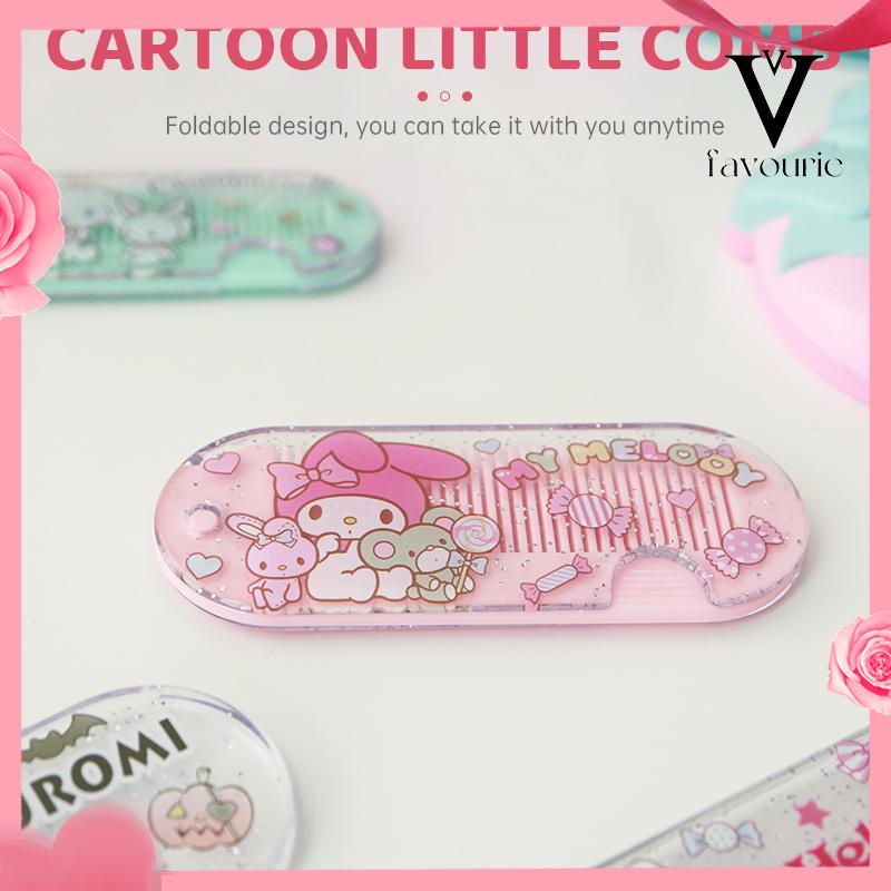 CODSisir Kecil Plastik  Kartun Lucu Lipat Portabel Sisir Poni  Kuromi Melody Cinnamoroll Kitty-FA