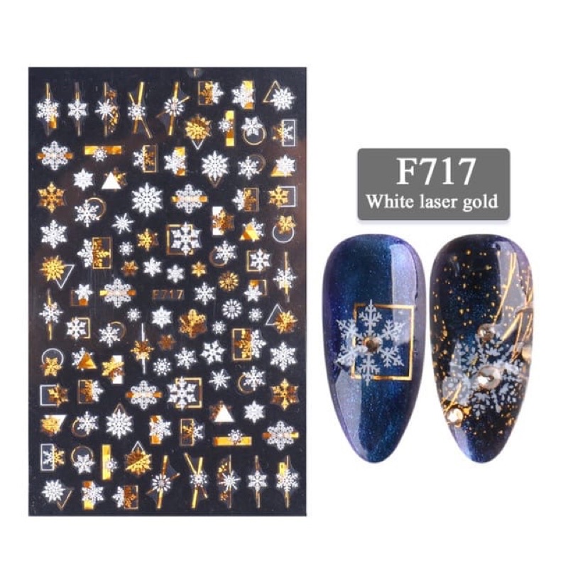 Stiker Kuku natal gold 3d Desain Snowflake Natal Warna Emas Untuk Dekorasi Nail Art