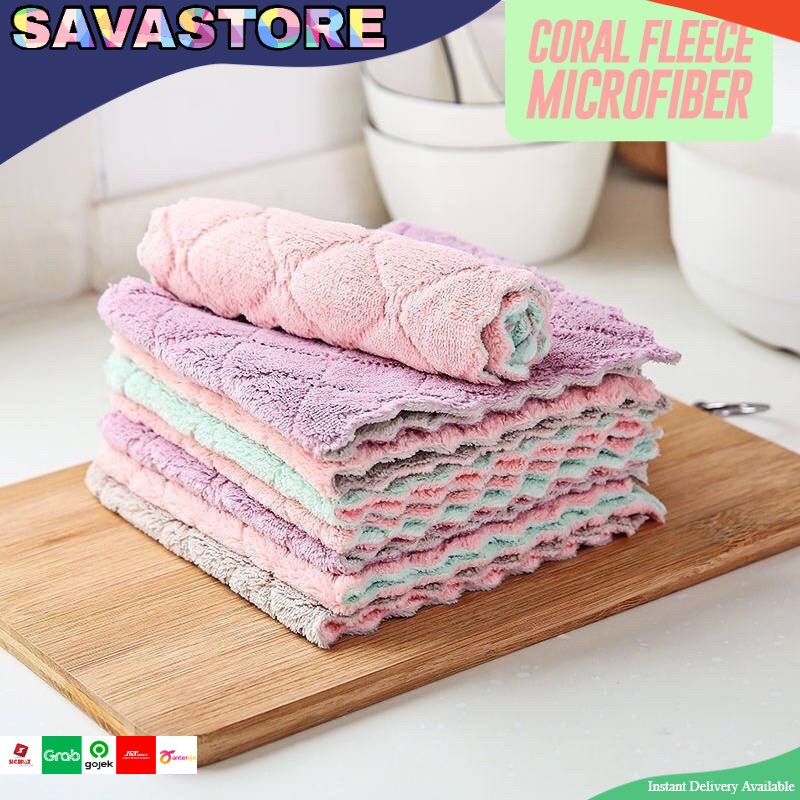 KAIN LAP PIRING ANTI MINYAK TEBAL / KAIN LAP MICROFIBER DAPUR LAP CUCI PIRING GELAS CORAL FLEECE