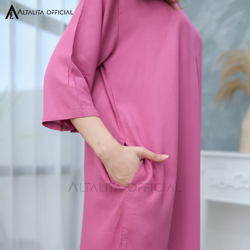 Altalita - Daster Polos Lengan Tangan 3/4 Panjang Semata Kaki Longdress Busui Daster Gamis Rayon Polos Jumbo LD 120 Homedress Rayon Polos Lengan Panjang Bahan Adem Halus Tebal Premium