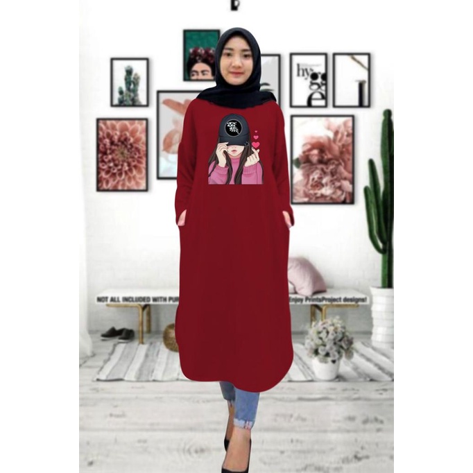 Tunik wanita DTF CEWEK TOPI / tunik murah / tunik kekinian / tunik panjang / tunik import / tunik jumbo