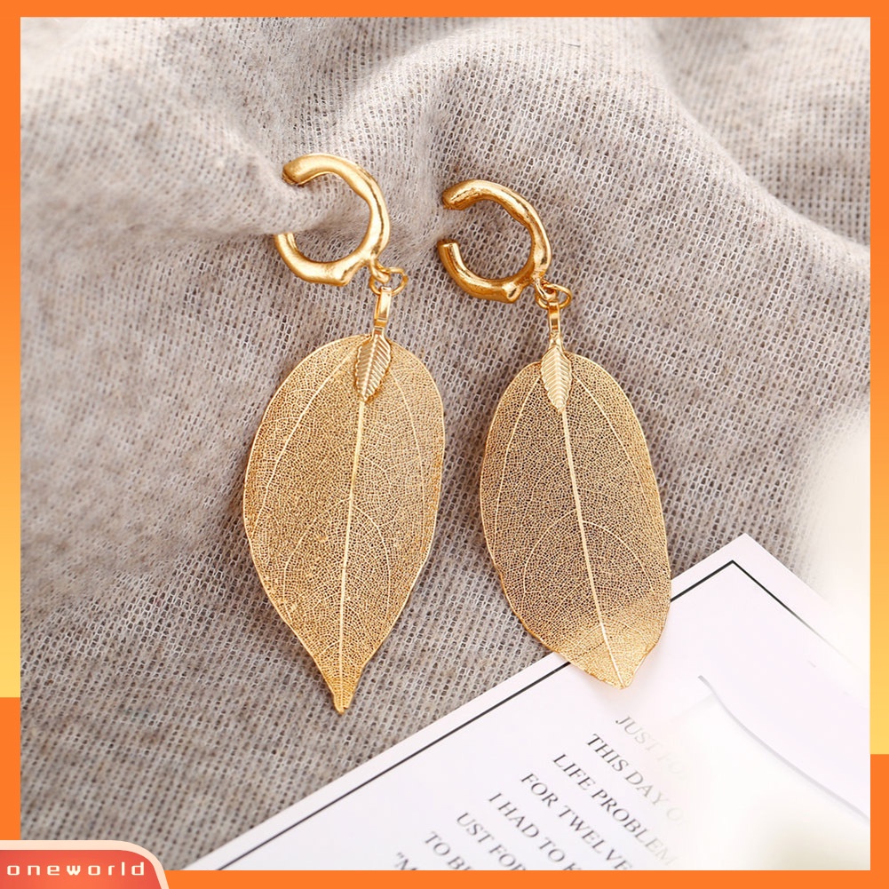 [WONE] Vintage Wanita Berlian Imitasi Teardrop Daun Menjuntai Telinga Drop Anting Perhiasan Hadiah