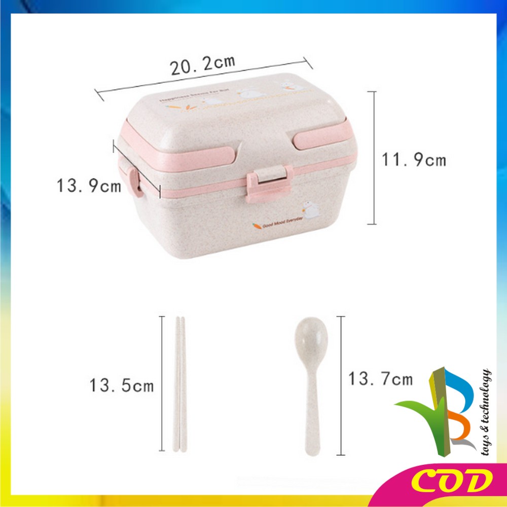 RB-C693 Tempat Makan Anti Tumpah Lunch Box Set Free Sendok Sumpit Bahan PP Jerami Gandum BPA FREE / Kotak Bekal Microwavable Bento Set Portable