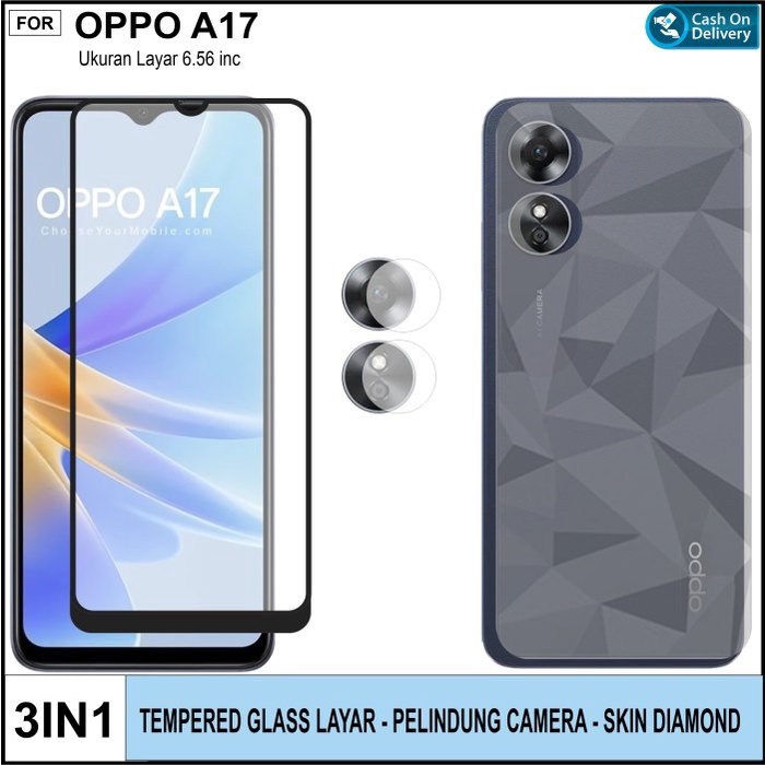 Tempered Glass Layar OPPO A17 Free TG Camera+Skin Diamond