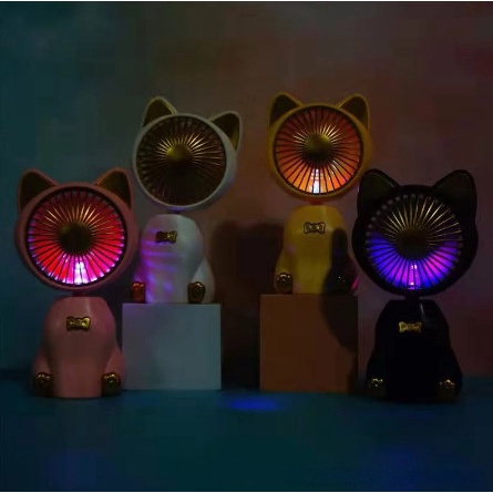 KP027 Kipas Mini Motif Kucing Duduk LED / Cat Mini Fan LED Recharge