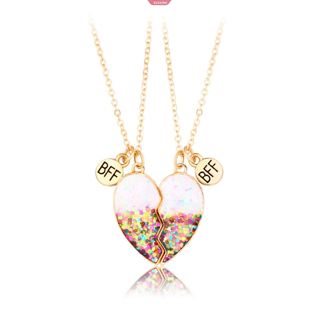 Lucu 2 Pcs BFF Kalung Berbentuk Hati Liontin BFF Kalung fashion Pasangan Rantai Kalung Perhiasan Persahabatan Anak [ZXL]