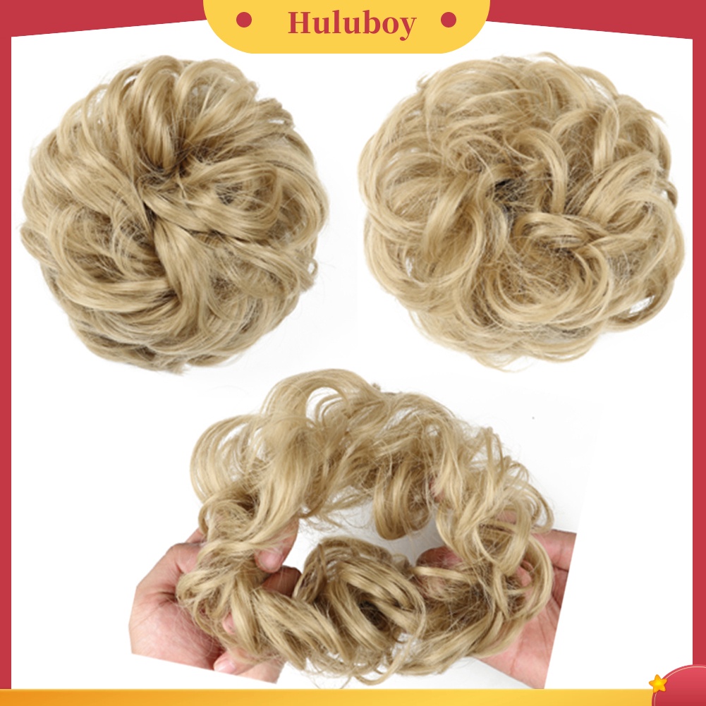 Wig Rambut Ekstensi Model Keriting Gelombang Messy Donut Chignons Ukuran 10cm Untuk Wanita