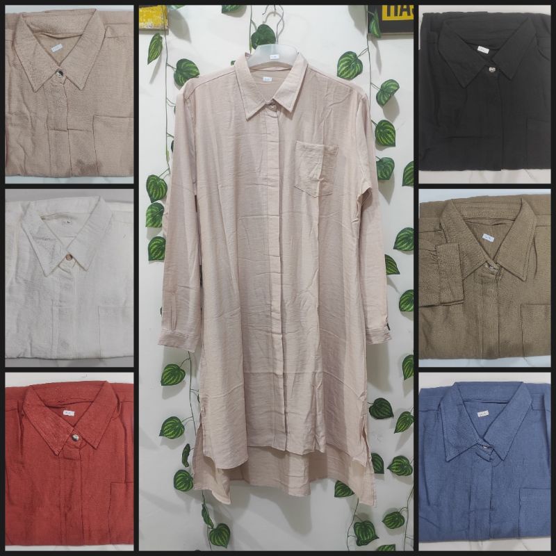 NL112 103 kemeja long tunik wanita terbaru linen castela kerah kemeja dan sanghai by angki