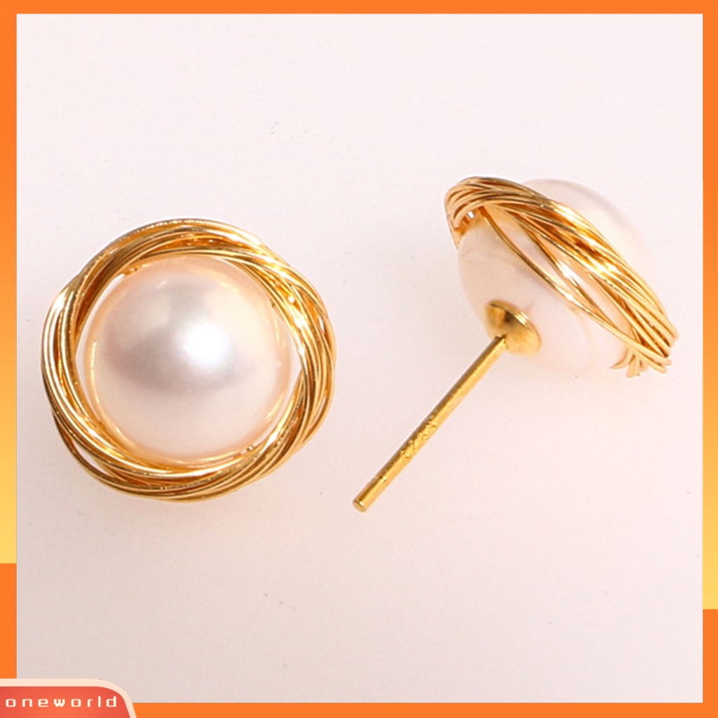 [WONE] 1pasang Anting Tusuk Lilitan Wanita Manis Mutiara Imitasi925Silver DIY Untuk Outdoor