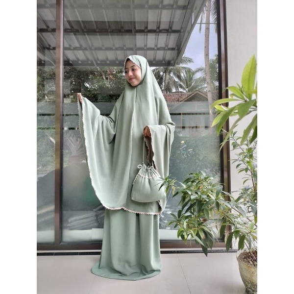 Mukena Dewasa Jumbo Crinkle Air Flow 3 in 1 (mukena Lesty)Fress Tas