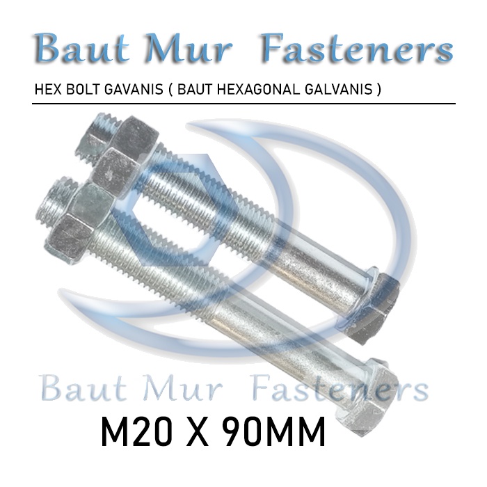 baut mur m20 x 90 / bmp m20 x 90 galvanis / bmp m20 x 90mm