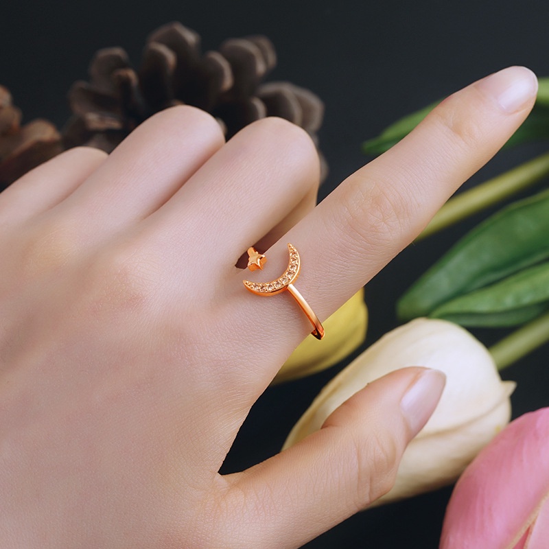 Goldkingdom Perhiasan Fashion Emas Asli Kadar 375 Bangkok Aksesoris Ready Stock Instagram Populer Baru Sederhana Cincin Rose Gold Hias Berlian Cinta Artistik Wanita Ring