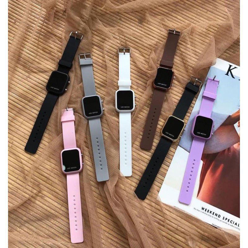 PROMO Jam Tangan LED Dewasa Model Korea / Tali Karet Original / Jam Tangan Pria Wanita Kotak Strap r