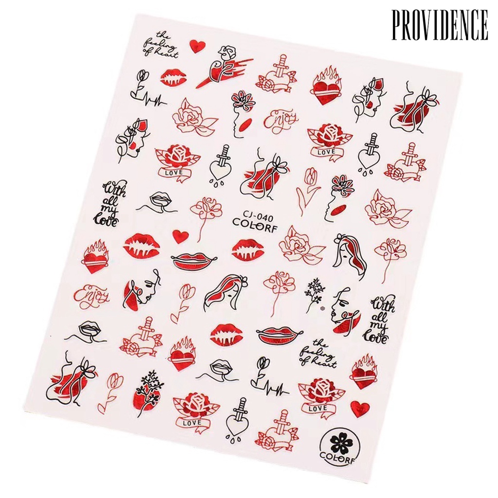 Providence 2Pcs Stiker Nail Art Tidak Luntur Mudah Tempel Perekat Diri Tidak Rontok DIY Valentines Day Merah Pola Hati Manicure Decal Salon Kuku Pasokan