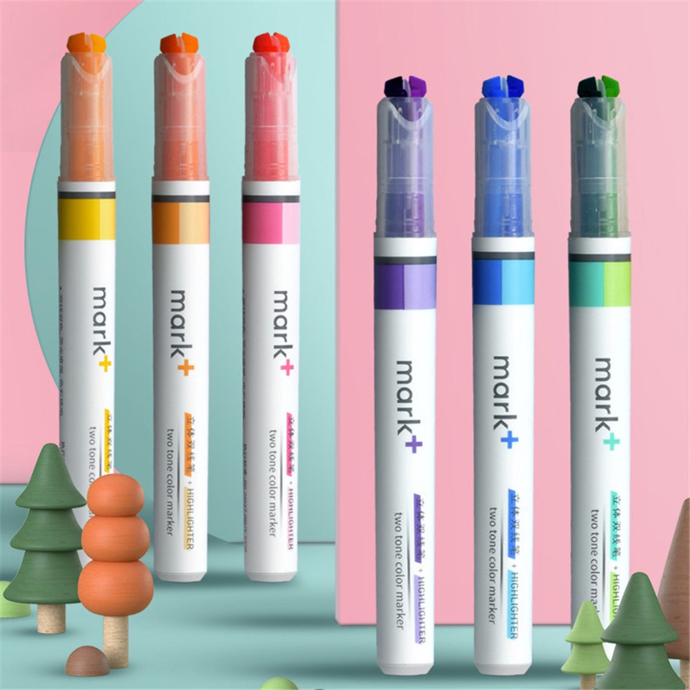 6pc /box Siswa Sekolah Warna-Warni Garis Ganda fluorescent Tangan Akun pen Stabilo Spidol