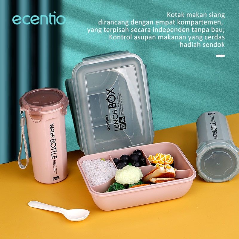 Jual Ecentio Lunch Box 4 Grid Set Kotak Bekal/Makan Botol Minum Cup ...