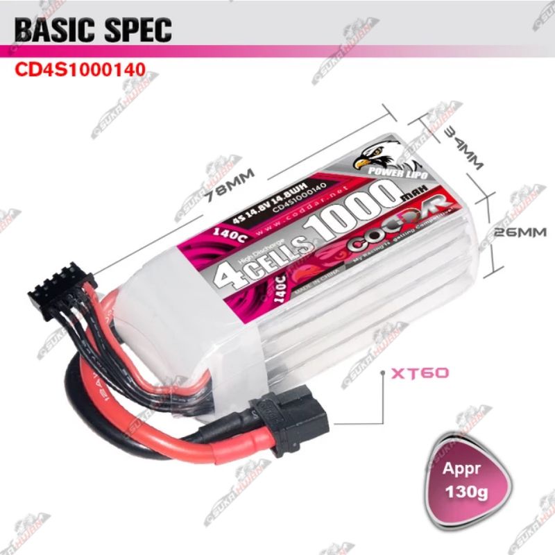 CODDAR 4S 1000mah 14.8V 140C XT60 Lipo Battery Drone Racing FPV Quadcopter