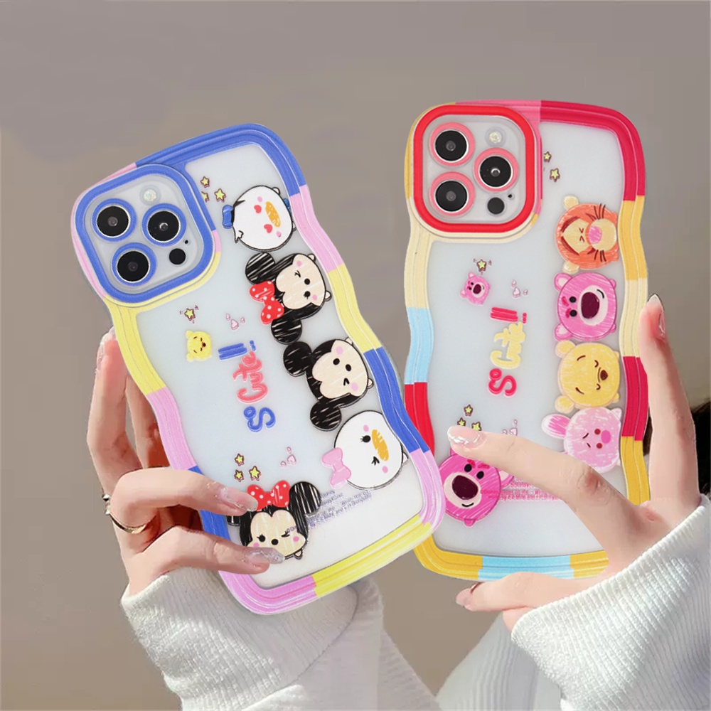 Realme 10 C35 C2 Realme 8i 7i 5i 6i 7 Pro Kartun Mickey Minnie Dan Winnie the Pooh Tepi Gelombang TPU Phone Case Cover DGX