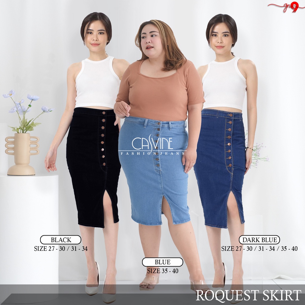 Rok Jeans Wanita Cewek Stretch Kancing 8 Roquest Skirt Ada Bigsize Jumbo