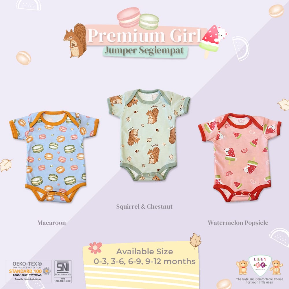 1 PCS Libby Premium Jumper Segitiga GIRL BOY JUMPER SEGI3 TANGAN PENDEK PRINT PREMIUM 0-9 BULAN